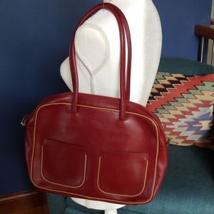 FURLA Leather Handbag Purse Satchel Dark Red NEW!